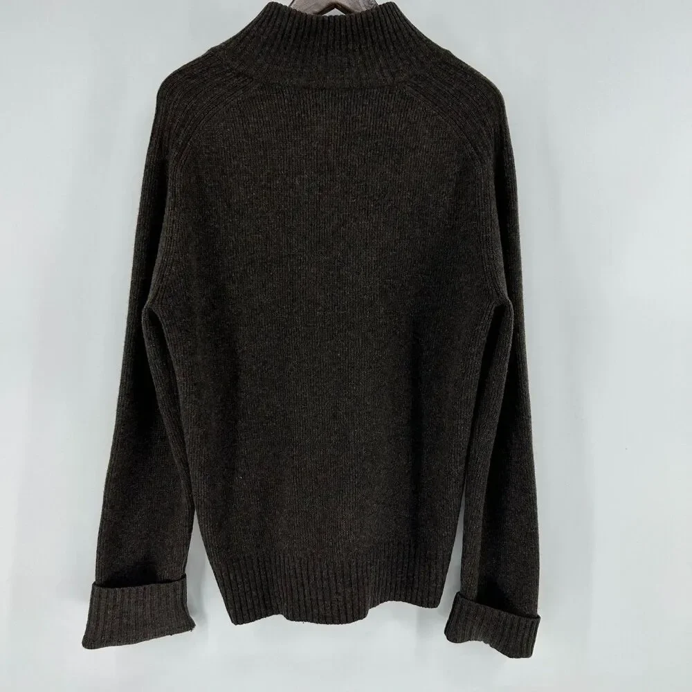 J.Crew 100% Lambswool Full Zip Cardigan Woman's L Brown Chunky Sweater Granny
